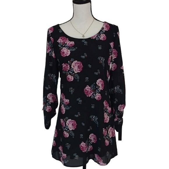 NWT Speechless Womens Black Floral Scoop Neck Mini Dress Size S - Picture 2 of 12
